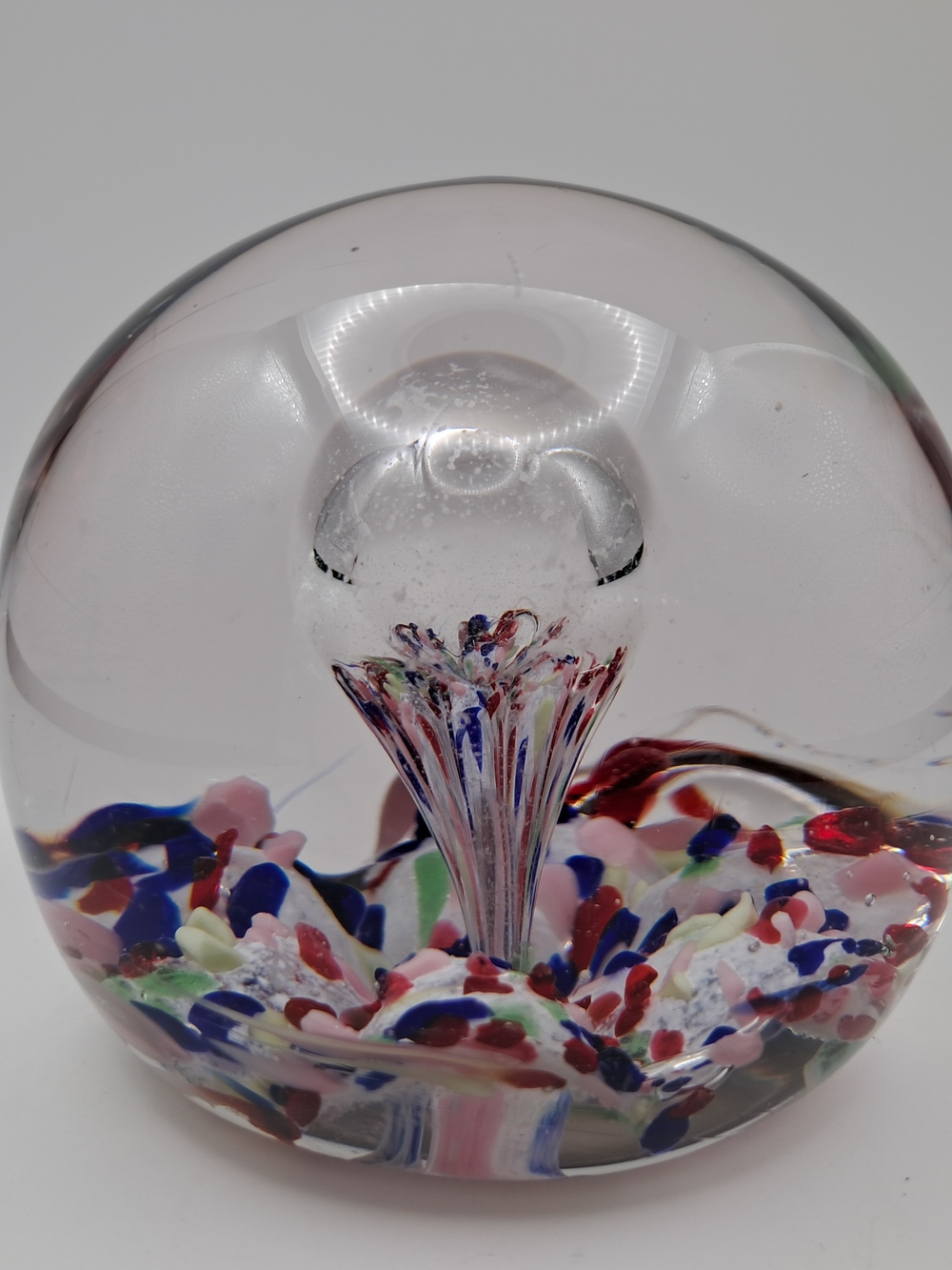 Vtg Art Glass Paperweight Multicolor End of Day Spatter Confetti Control Bubble